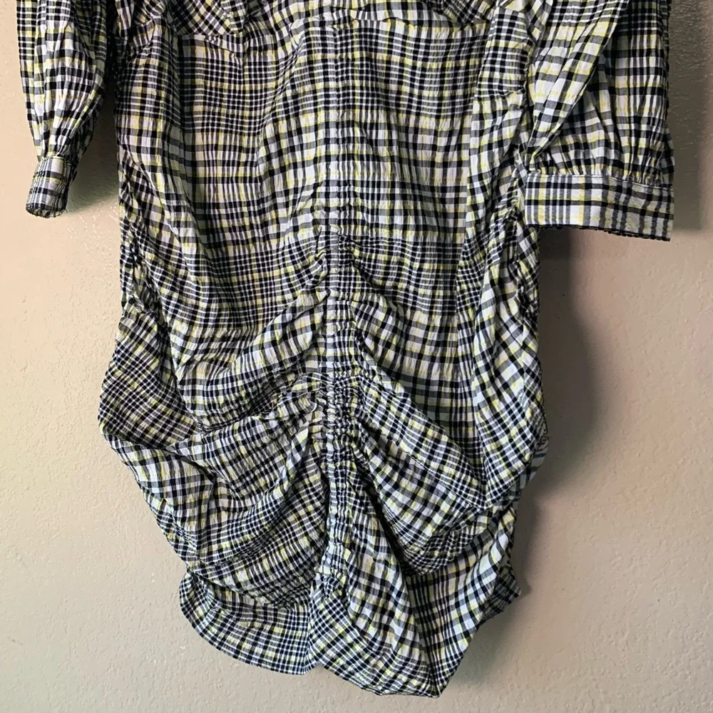 ASOS Curve Design Ruched Check Print Puff Sleeve Retro Mini Dress Size 22 NWT - Picture 5 of 9